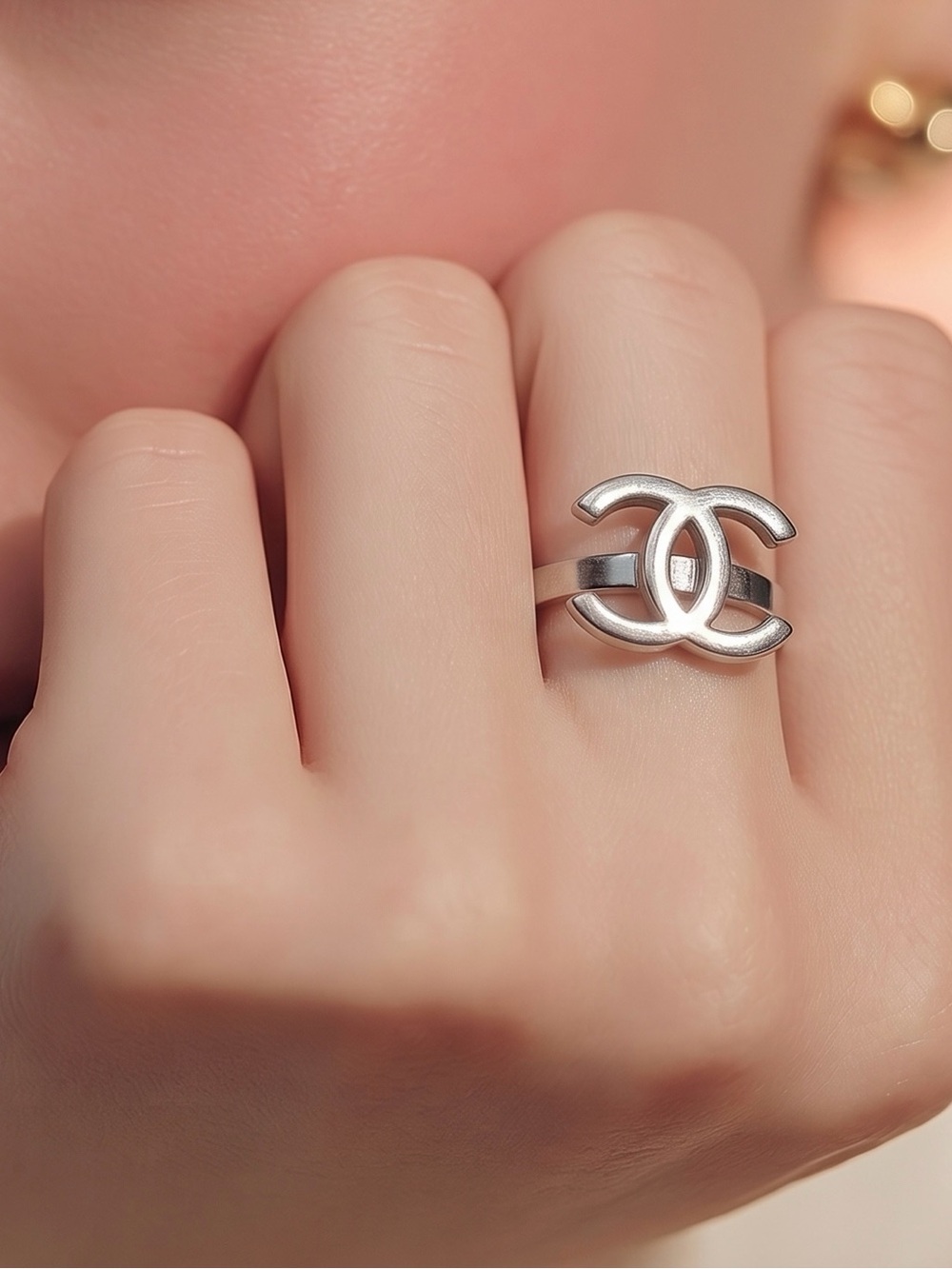 Stainless steel Silver Interlocking CC Ring
